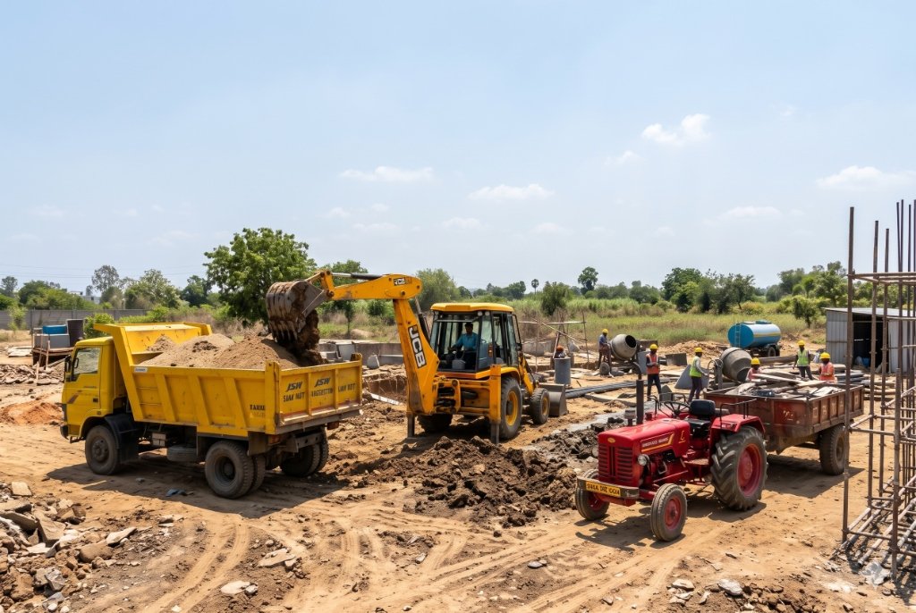 Building Material Supply Fleet - Tipper Truck, JCB Excavator and Tractor
